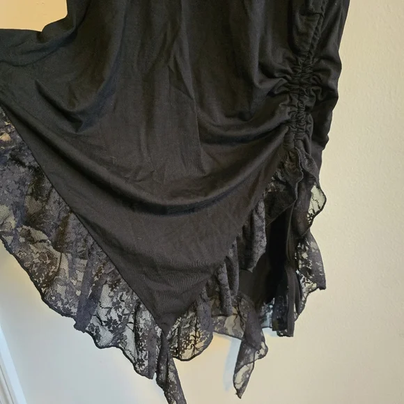 Black Lace Trim Asymmetrical Dress M - Picture 4 of 8